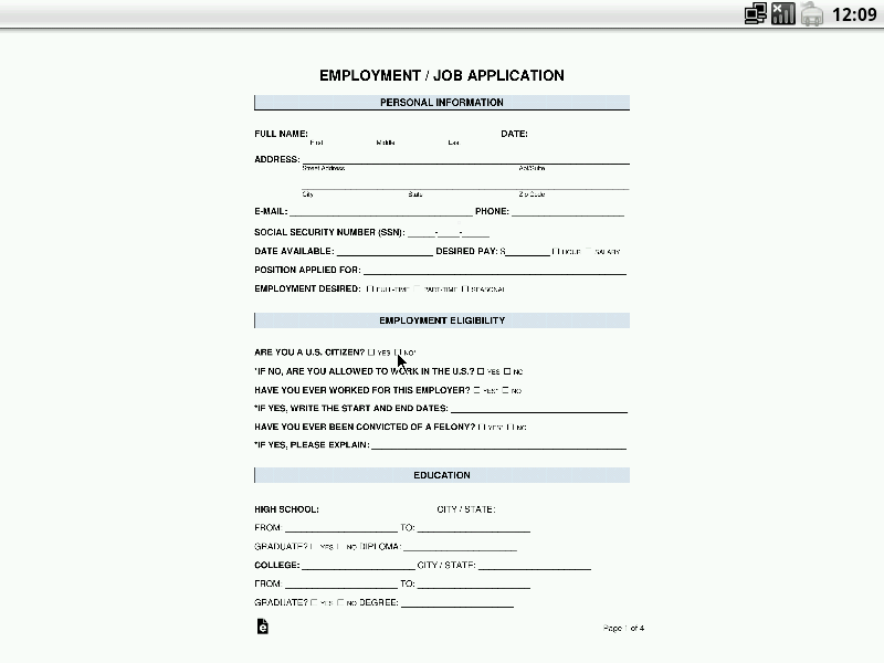 A screenshot showing Job Application for Android